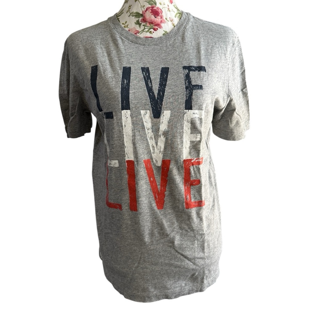 Lacoste short sleeve gray T-shirt ‘live live live’ red, white, & blue medium - Picture 1 of 13